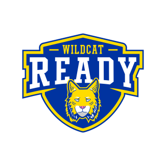the wildcat ready logo. A blue shield with a yellow wildcat on the front