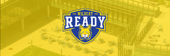 the wildcat ready logo overlayed on an aerial view of the student center courtyard