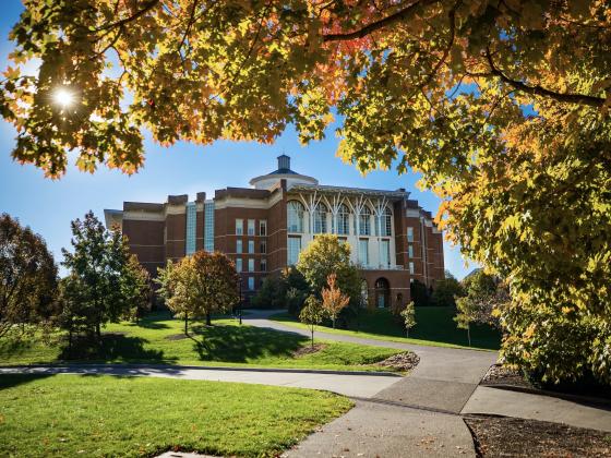 William T. Young Library and fall foliage